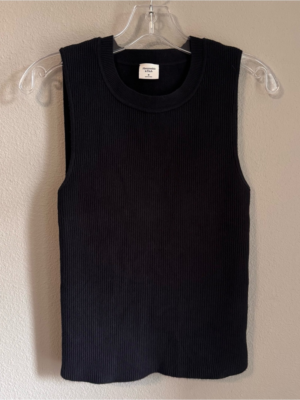 Abercrombie & Fitch Black Ottoman Ribbed Crewneck Sleeveless Sweater